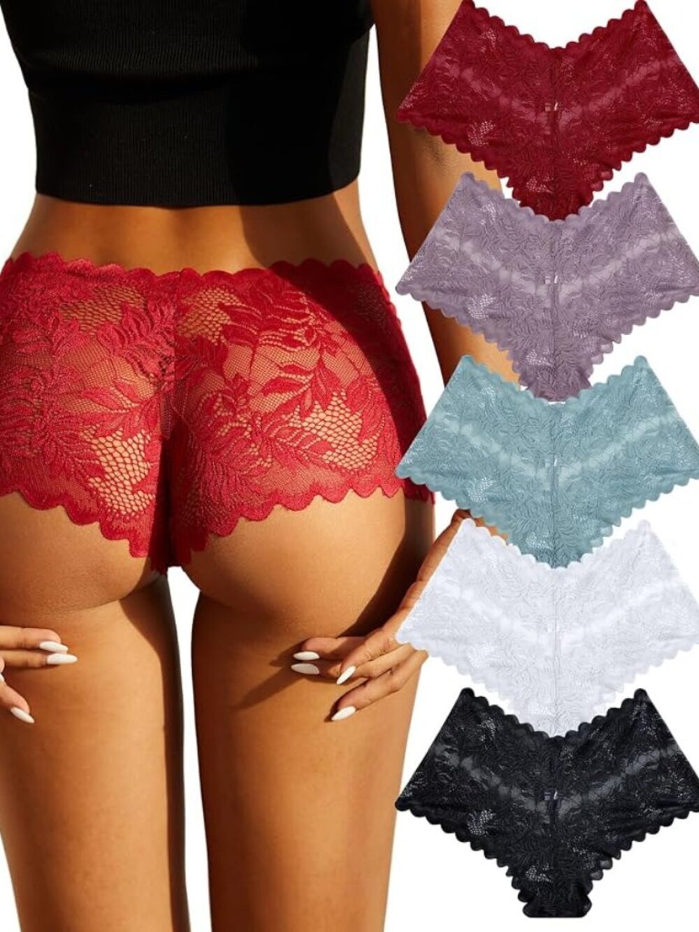 5 Pack Sexy Lingerie Panties for Women Pack V-Waist Lace Womens Underwear French